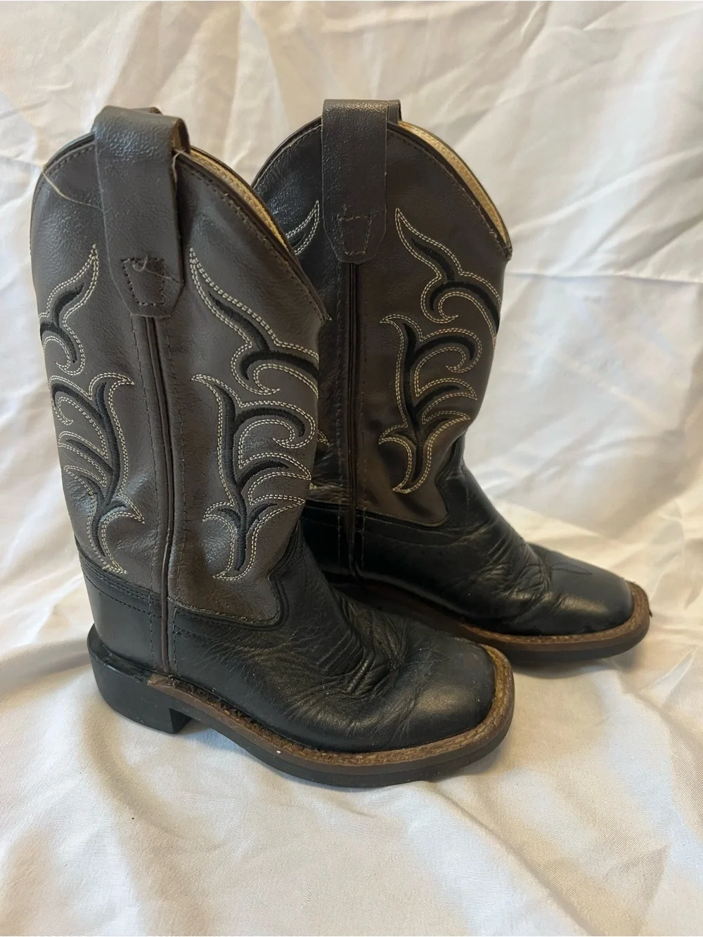 Old West Toddler Black Square Toe Cowboy Boots Size Boys 8.5